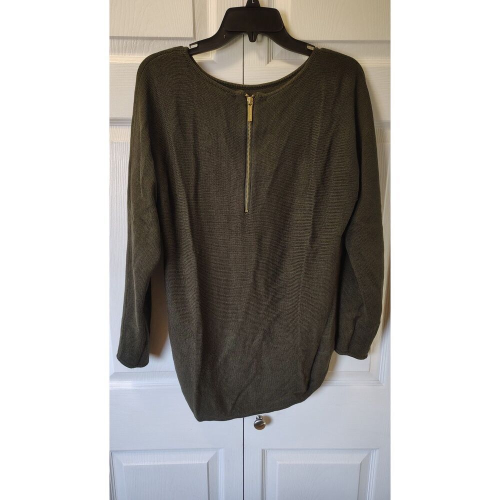 Michael Kors Olive Green Back-Zip Tunic Sweater Gold Logo Hardware Large